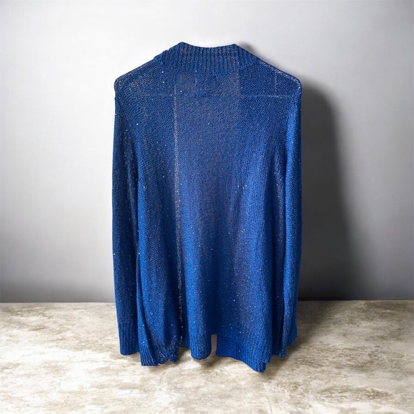 White Stag Blue Sparkly with Sequins Long Sleeved Open Duster Sweater Size Large - Picture 4 of 7